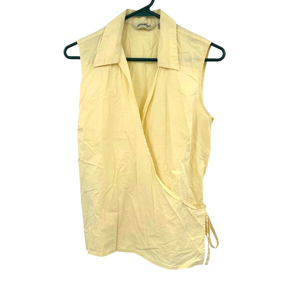 Eddie Bauer Size Large Sleeveless Wrap Blouse Top Shirt Yellow Cotton Blend - Picture 1 of 4